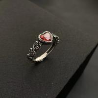 Fashion Retro Rose Pigeon Blood Red Zircon Heart Open Couple Rings For Women Wedding Party Gift Luxury Jewelry Goth Accessories