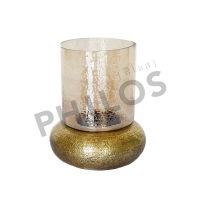 PHILOS เชิงเทียน ที่ใส่เทียน โถกระจกสีชา ของตกแต่ง ของขวัญ เชิงเทียน PHILOS , GL1608001 CANDLE HOLDER LARGE BRASS BASE