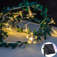 Solar Led Light String Cherry Blossom Leaf Garland Outdoor Waterproof 8 Modes For Wedding Party Christmas Decorative Fairy Light