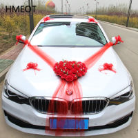 Heart-shaped Artificial Garland For Wedding Car Decoration Accessories Rose Flower Pull Bow Ribbon Sucker Car Door Corner Flower