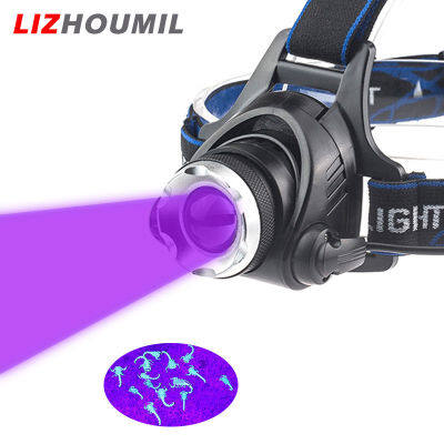 LIZHOUMIL ไฟฉายคาดศีรษะแบบหมุนได้,ไฟฉาย UV LED สีม่วงคบเพลิงจับหัวชาร์จซ้ำได้