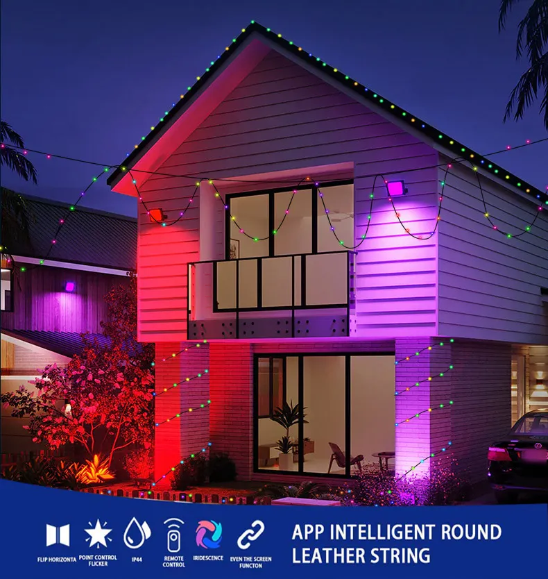 APP Controlled Christmas Lights, Bluetooth USB Smart Outdoor String Lights  with Remote, Plug in Music Sync Colour Changing Fairy Lights for Garden,  Fence, Bedroom(10m) 