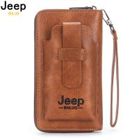 JEEP BULUO Leather Men Clutch Wallet Brand Purse For Phone Double Zipper Luxury Wallet Leather Clutch Bag Large Capacity