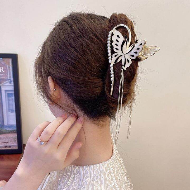 new-pearl-hair-clip-butterfly-grab-clip-large-elegant-ladies-tassel-metal-hair-clip