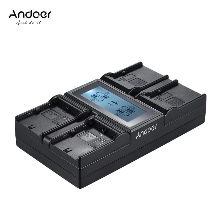 andoer-lp-e6-np-f970-lp-e6n-กล้องดิจิตอล4ช่องเครื่องชาร์จแบตเตอรี่-lcd-สำหรับ-canon-6d-7dii-80d-5d-ชุด-sony-np-f550-f750ฯลฯ