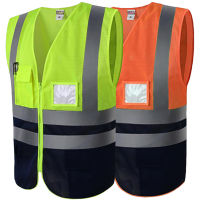 Stripe Men High Safety Vest Work Multi-pocket Workwear Safety Red Reflective Vest Construction Vest Workwear Sleeveless Jackets