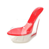 Summer New Korean Version of Thick-soled Profiled Lame Fish Mouth Sandals Ladies Fashion Transparent Super High Heels Shoes