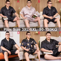 ชุดชุดนอนซาตินผ้าไหมผ้าไหม3XL-5XL ขนาดพิเศษสำหรับผู้ชาย MODE Korea ชุดนอนหลวมเสื้อแขนสั้นผู้ชายชุดนอนกลางคืนชุดใส่อยู่บ้าน