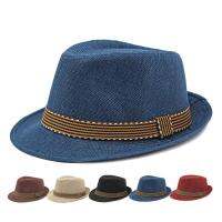 Men Spring And Summer Sun Panama Hats Fedoras Jazz Caps Polyester 56-58Cm Small Brim Striped Straps Outdoor New TY0211