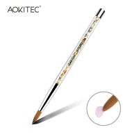 Aokitec Kolinsky Acrylic Nail Brush Crystal Pen with Gold Crushed Diamond Mix Kolinsky Hair Round Nail Art Brush for Manicure Artist Brushes Tools