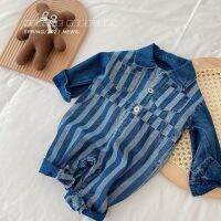 [COD] -year-old baby denim jumpsuit new style striped long-sleeved