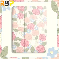 RBP เคส iPad กราฟฟิตีศิลปะ พร้อมช่องใส่ดินสอ สมาร์ทเคส for Apple iPad Air 4 Air 5 2022 iPad Mini 6 iPad 5th 6th Gen iPad 2019 2020 2021 10.2 7th 8th 9th Gen iPad Air 3 Pro 10.5 Cover เคสซิลิโคน TPU นิ่ม โปร่งใส ดอกไม้