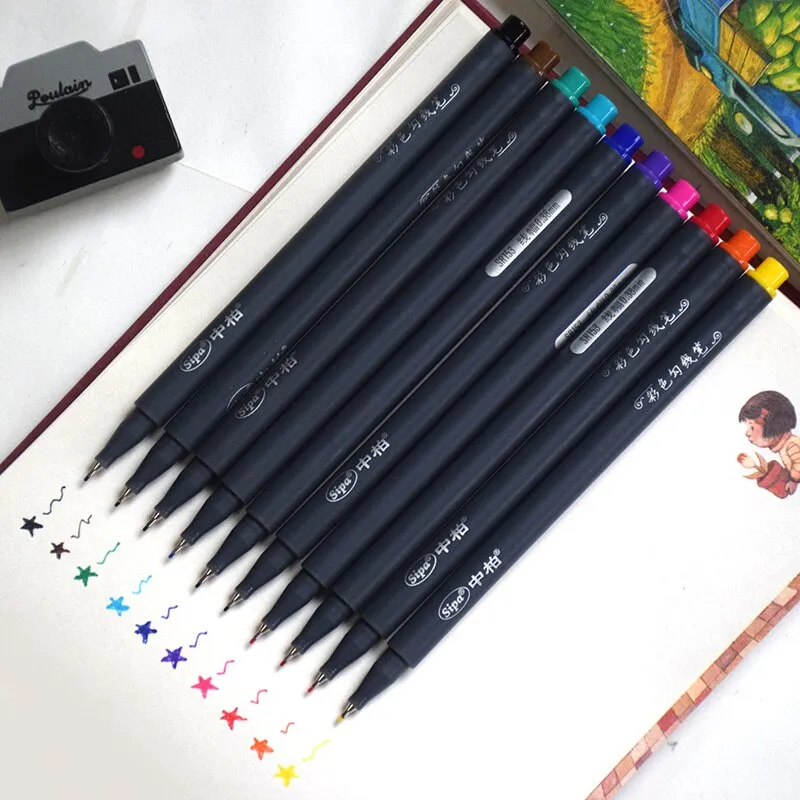 10 pcs/Lot Color drawing pen Fine line 0.38mm water-color pens