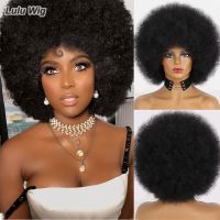 【jw】◑ Short Synthetic Hair Afro Kinky Curly Wigs With Bangs African Ombre Glueless Wig