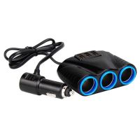 Car Charger ที่ชาร์จในรถ ปลั๊กสำหรับขยายช่องเสียบ 3 ช่อง พร้อม USB 3 port ในรถยนต์ เพิ่มช่องเสียบกล้องหน้ารถ