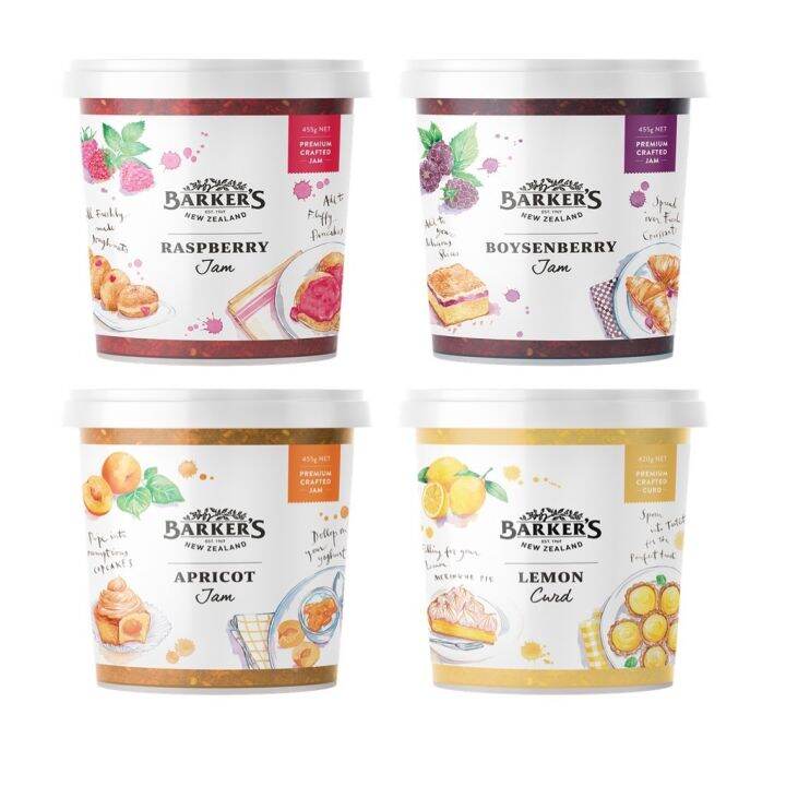 Barker's Fruits Jam [Rasberry / Boysenberry / Apricot / Lemon Curd