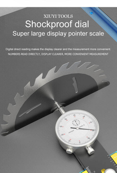 xiuyi-เกจวัดอะลูมินัมอัลลอยปรับระดับตารางเข็มชี้เวลาเลื่อยเครื่องมือ-ความแม่นยำในการ0-01-0-10มม-สำหรับใบเลื่อยโต๊ะเลื่อยเครื่องมืองานไม้การแก้ไขแบบขนาน