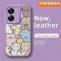 YIWESAN เคสสำหรับ Realme C55 Realme Narzo เคส N55การ์ตูนกระต่ายน่ารักกับดีไซน์ใหม่ลูกแมวเคสหนังนิ่มป้องกันกล้องเคสสีกันกระแทกเคสคลุมทั้งหมดนิ่ม