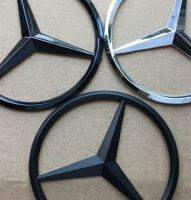 โลโก้ดาวแบน9ซม. สติ๊กเกอร์โลโก้ฝาหน้าฝาหลังกระโปรงรถสำหรับ Mercedes Benz Motor Back Badge 90มม. สีเงินสีดำ Y ชุบ ABS