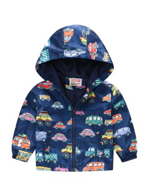 Boys Cartoon Dinosaur Print Zipper Hooded Jacket, Cardigan Collar Zipper Jacket,Kids Clothes Windbeark