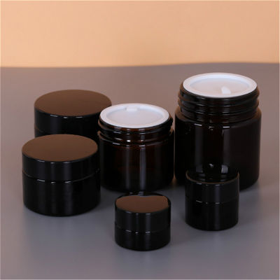 20g/30g/50g/100g 20g/30g/50g/100g Glass Amber Brown Face Cream Refillable Bottles Empty Leak-proof Cosmetic Sample Container with Liners Makeup Store Vials Essential Oils Lotion Eye Cream Jar Pot Travel Sub-bottle lightweight Nail Art Storage Container