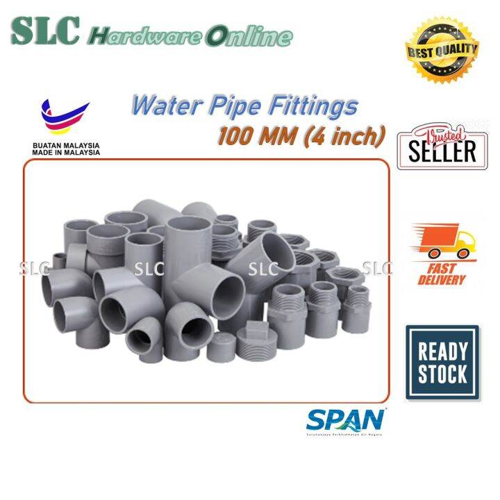 4" (inci) PVC Pipe Fitting 100MM Elbow / Socket / Tee (Grey Piping) Lazada