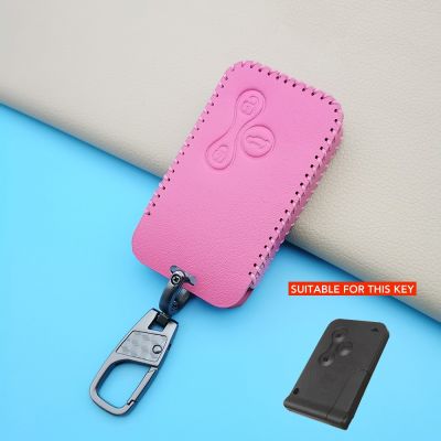◇℡ Leather Car Key Case For Renault Clio Logan Megane 2 3 Koleos Scenery Card 3 Button Smart Remote Control Cover Accessories