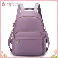 Pinfect Tas Sekolah Laptop ซิปความจุขนาดใหญ่กระเป๋าเป้สะพายหลังสีทึบไนลอนผู้หญิง