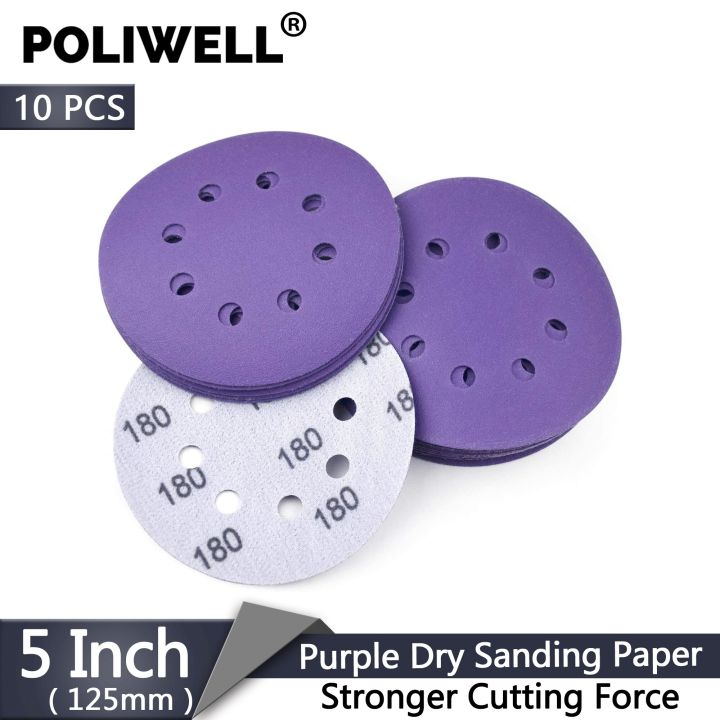 polwell-10ชิ้น5นิ้วกรวด8หลุม60-240สีม่วงแผ่นทรงกลมทรายแห้งสำหรับเบ็ดแอมป์-loop-festool-แผ่นขัดทรายอุปกรณ์เสริม