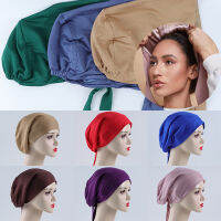 Double Layer Soft Satin Jersey Hijab หมวกอิสลามสวมหมวก Underscarf Tie Bonnet ผ้าพันคอตุรกีมุสลิม Headcover 17สี