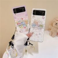 เคส z flip3 5g เคส z flip 3 โทรศัพท์มือถือ ลายการ์ตูนน่ารัก พร้อมสายคล้องมือ สําหรับ Samsung Galaxy Z Flip 4 3 Z Flip3 Flip4 5G