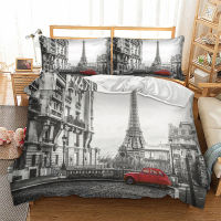 Novelty Gift Paris Tower Red Car Print Polyester Bedding Set Romantic London City Quilt Duvet Cover+Pillowcase 23pcs