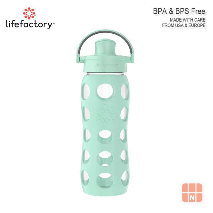 Lifefactory 22oz Glass Water Bottle with Silicone Sleeve & Active Flip Cap - Denim