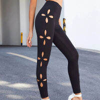 【cw】 Meilaoshi Spring New Ripped Hollow-out Clover Outer Wear Leggings Black Fashion Tight Cropped Womens Pants ！