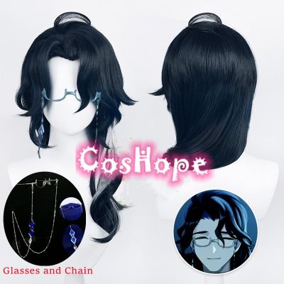 Genshin Impact Fatui Cosplay Pantalone Cosplay Wig Blue Black White Wig Cosplay Anime Cosplay Wigs Heat Resistant Synthetic Wigs