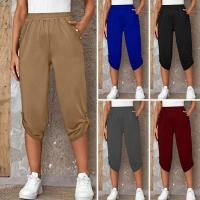 Mid-calf Length Pants Mid-rise Elastic Waistband Pockets Loose Fit Cropped Pants Women Summer Casual