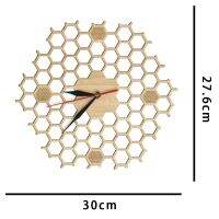 นาฬิกาแขวนผนังไม้ (นาฬิกาแขวนผนัง) รังผึ้งแรงบันดาลใจพร้อมไม่มีเสียงรบกวนนาฬิกาเรียบง่ายกวาดเงียบของตกแต่งผนังห้องครัวหกเหลี่ยมของขวัญคู่รัก