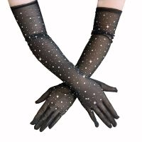 Sexy Flash Drill Mesh Half Finger Lace Gloves Women Summer Sunscreen Arm Sleeve Nightclub Performance Fingerless Mittens S155