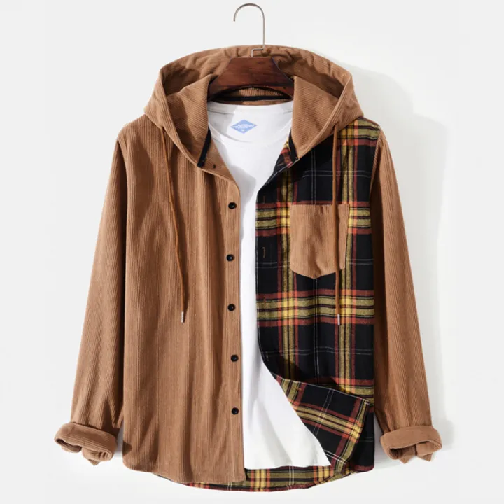 mens-hoodie-shirt-corduroy-colorblock-plaid-patchwork-button-up-casual-drawstring-hooded-shirts-2022-spring-corduroy-jacket