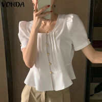 (จัดส่งฟรี)Fancystyle VONDA เสื้อมีจีบเดินทางผู้หญิงทำงาน OL แขนพัฟเสื้อหนา