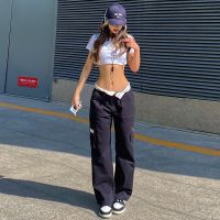 【MagicLady】 Y2k Turn Down Waist Cargo Pants Baggy Brown Sweatpants Pockets Vintage Casual Harajuku Joggers Women Sporty TrousersTH