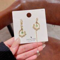 ? เครื่องประดับ 925 silver needle scattered small asymmetry of Milky Way long tassel earrings female ins tide microscope delicate zircon earrings