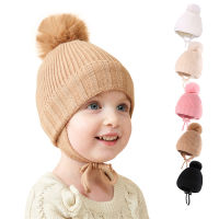 Superior Home Shop Boys and Girls Baby Autumn and Winter Solid Color Knitted Childrens Hat Knitted Ear Plus Velvet Warm Baby Hat