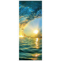 Sea View วอลล์เปเปอร์ Big Sea-Wave Sunrise ภูมิทัศน์3D ประตูสติกเกอร์ตกแต่งบ้าน Wall Art Self-Adhesive ไวนิลภาพจิตรกรรมฝาผนัง77*200ซม.