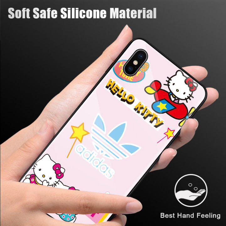 ggk-เคสมือถือการ์ตูนแมวคิตตี้สำหรับ-vivo-y78-5g-y78-5g-สำหรับเด็กผู้หญิงกระจกนิรภัยมันวาวเคสโทรศัพท์หลัง