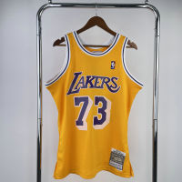 【Mitchell&amp;Ness】Mens New Original Lakers #73 Dennis Rodman Vintage Jersey Heat-pressed Hardwood Classics Swingman Yellow