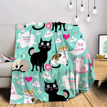 Cat Throw Blanket for Cat Lovers Cute Cat Flannel Fleece Blankets for Kids  Adults Kawaii Colorful Cat Print Lightweight Fuzzy Blanket Soft Blanket for