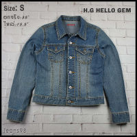 H.G HELLO GEM อกจริง 35 ไซส์ S เสื้อแจ็คเก็ตยีนส์ แขนยาว ผู้หญิง สีฟอกเข้ม ตะเข็บสวย เนื้อผ้านุ่มใส่สบายสวยๆ