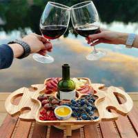 41*15*13 cm Wooden Outdoor Portable Folding Camping Picnic Table with Glass Rack*4 Wine Rack Table Travel Foldable Fruit Table