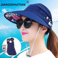 New simple women summer beach Sun Hats pearl packable sun visor hat with big heads wide brim UV protection female cap